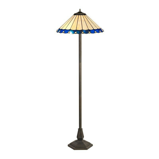 Luminosa Lighting - 2 Light Octagonal Floor Lamp E27 With 40cm Tiffany Shade, Blue, Crystal, Aged Antique Brass