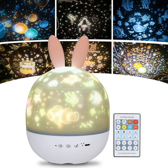 Soekavia - Child Night Light Star Lamp Projector, 360 ° Musical Rotation Night Light + Timer + Remote Control + 6 Colors, led Baby Starry Sky Night