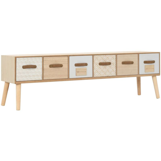 Tv Cabinet with 6 Drawers 130x30x40 cm Solid Pinewood Vidaxl Brown