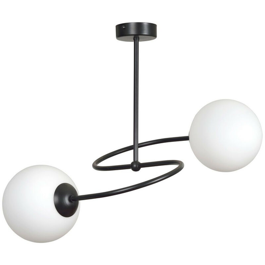 Emibig Selbi Black Globe Multi Arm Semi Flush Ceiling light with White Glass Shades, 2x E14