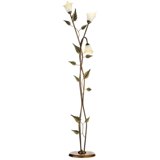 Onli Miranda 3 Light Multi Arm Floor Lamp, Antique Gold, Glass Shades