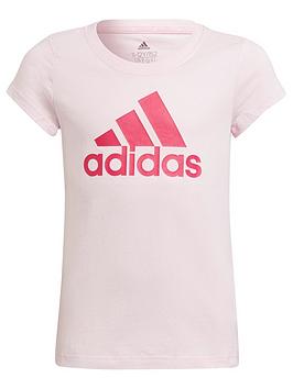 adidas Essentials Girls Big Logo Short Sleeve T-Shirt - Light Pink, Light Pink, Size 5-6 Years, Women