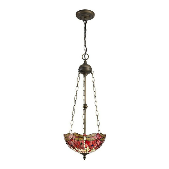 Luminosa Lighting - 3 Light Uplighter Ceiling Pendant E27 With 30cm Tiffany Shade, Purple, Pink, Crystal, Aged Antique Brass
