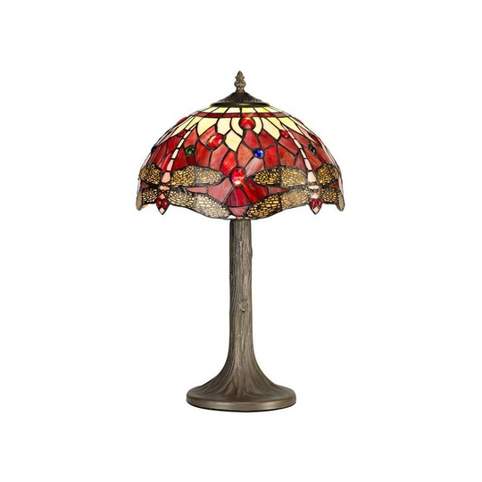Luminosa Lighting - 1 Light Tree Like Table Lamp E27 With 30cm Tiffany Shade, Purple, Pink, Crystal, Aged Antique Brass