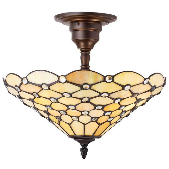 Pearl, glass and metal 3-bulb semi-ceiling light