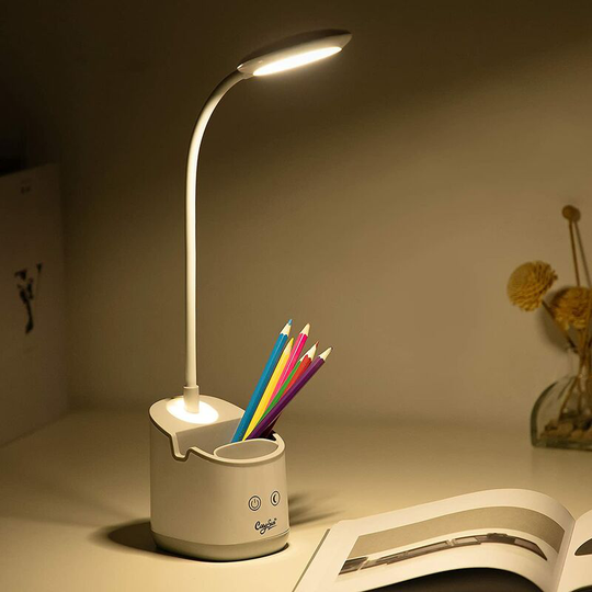 Kids Desk Lamp 3 Light Modes USB Rechargeable 1800mAh Li Battery Reading Lamp with Night Light Eye Protection Reading Lamp with Pen Phone Holder for