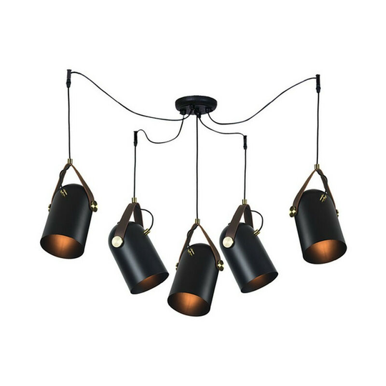 Larissa Lighting - Larissa Miliou Ceiling Cluster Pendant 5 Light Metal-Leather Black