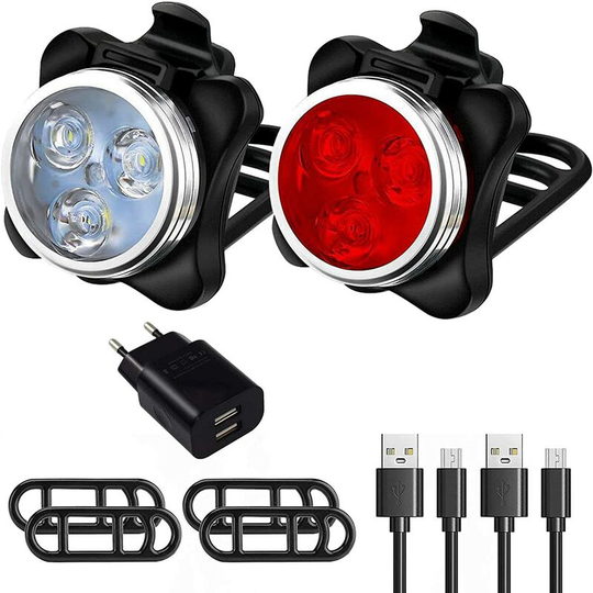 Aougo - led Bike Light, Rechargeable Front Rear Bike Light, 4 Brightness Modes usb Lighting Shockproof Waterproof mtb Mountain Biking Cyclist