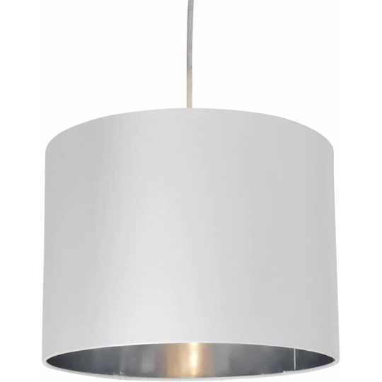 First Choice Lighting - White Faux Silk 30cm Drum Light Shade with Chrome Inner - White faux silk with chrome inner detail