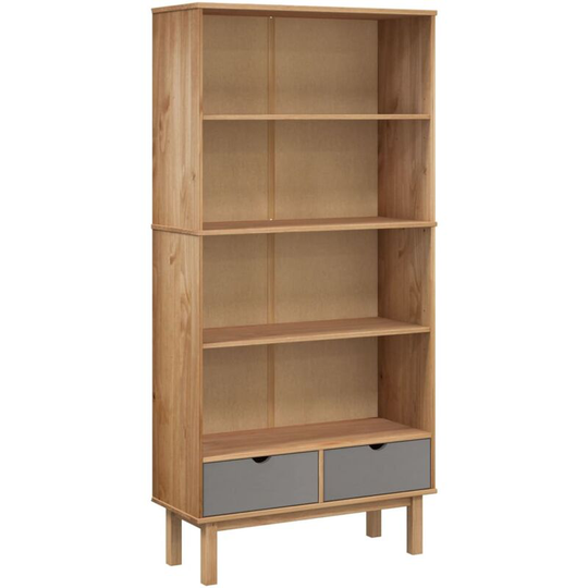 Vidaxl - Bookcase with 2 Drawers Brown and Grey Solid Wood Pine Grey