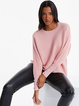 Quiz Light Knit Buttoned Jumper - Light Pink, Light Pink, Size L, Women