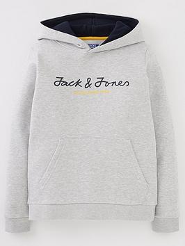 Jack & Jones Junior Boys Berg Contrast Hood Hoodie - Light Grey Marl