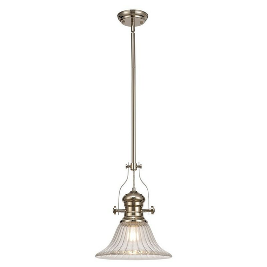 Luminosa Lighting - Telescopic Dome Ceiling Pendant E27 With 30cm Bell Glass Shade, Polished Nickel, Clear