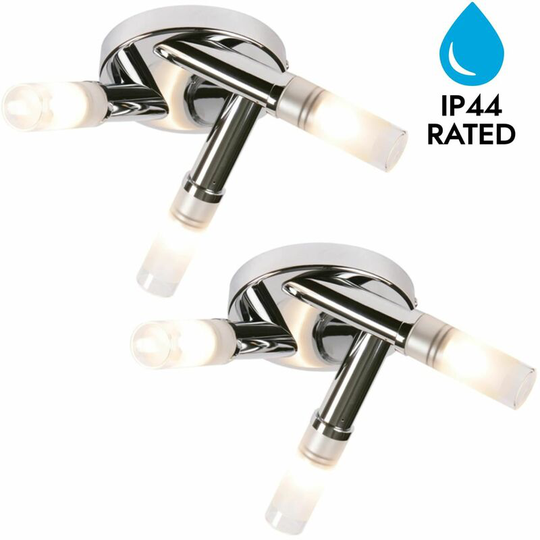 First Choice Lighting - Set of 2 Chrome IP44 Bathroom Triple Ceiling Lights - Polished chrome plate and frosted glass