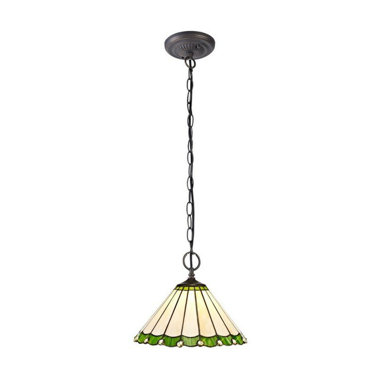 Luminosa Lighting - 2 Light Downlighter Ceiling Pendant E27 With 30cm Tiffany Shade, Green, Crystal, Aged Antique Brass