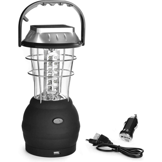 Aougo - Solar Lantern, Ultra Bright led Camping Light, 2 Adjustable Lighting Modes, 5 Charging Methods, with Hand Crank Dynamo, Long Lighting Life