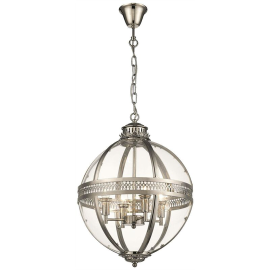 4 Light Round Ceiling Pendant Nickel with Glass, Glass, E14 - Spring Lighting