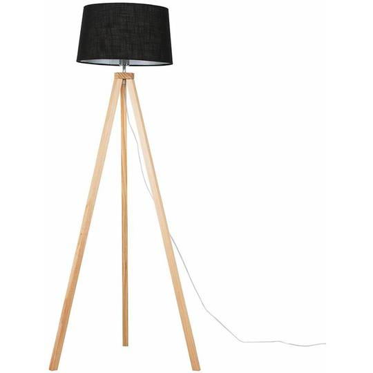 Wooden Tripod Floor Lamp with Doretta Shade - Wood - Including led Bulb