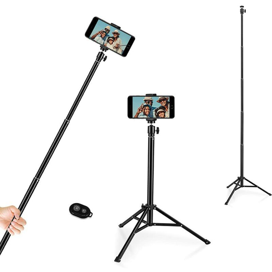 Briday - 17.7'- 63' Adjustable Selfie Ring Light Portable Mobile Phone Floor-Standing Tripod, Retractable Selfie Stick, for Photography, Live
