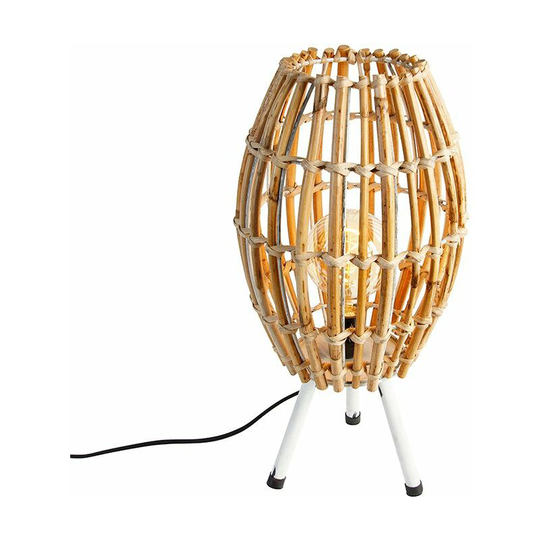 Qazqa - Rural table lamp tripod bamboo with white - Canna Capsule - Naturel