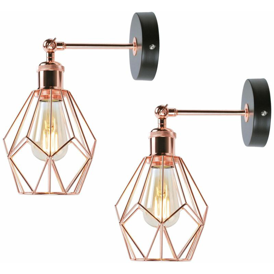 Set of 2 Matt Black & Copper Geometric Wall Lights - Matt black and polished copper plate