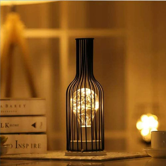 Decorative table lamp, retro table lamp, cage, night light, retro, battery operated, wine bottle style bedroom table lamp 1pc