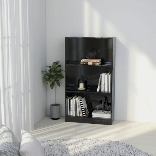 Asupermall - 3-Tier Book Cabinet High Gloss Black 60x24x108 cm Chipboard