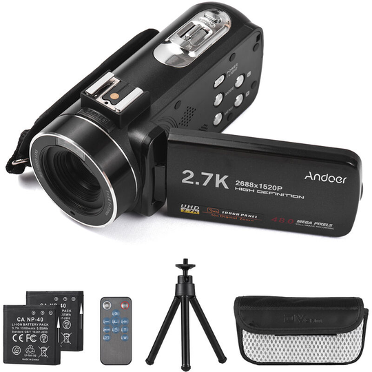 Andoer 2.7K Digital Video Camera Camcorder DV Recorder 48MP 16X Digital Zoom 3.0 Inch IPS Touch Panel Supports Face Detection Beauty