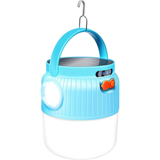 Solar Powered and usb Rechargeable Portable Camping Lantern, Multi-Function Tent Light 4 Lighting Modes for Outdoor Camping, Hiking (Blue)