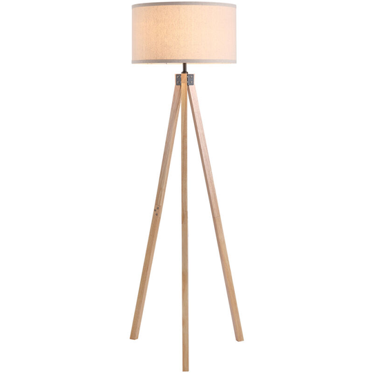 Wood Tripod Floor Lamp Home Lighting Elegant E27 Bulb Linen Shade Beige - Beige - Homcom