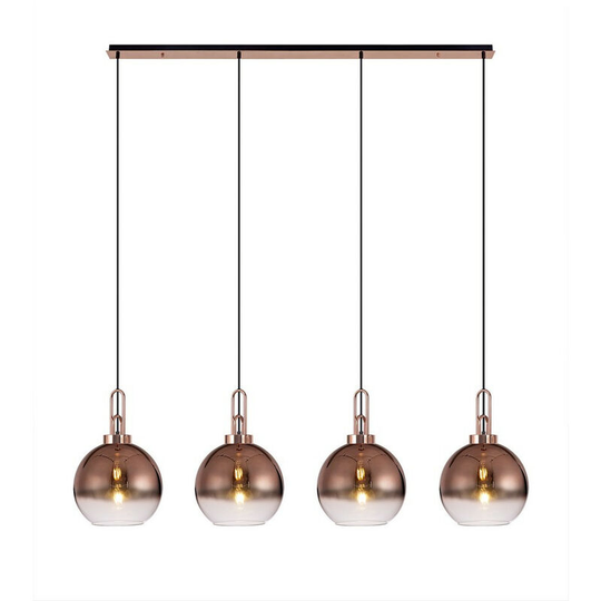 Luminosa Linear 4 Light Pendant E27 With 30cm Globe Glass, Copper, Clear Copper, Matt Black