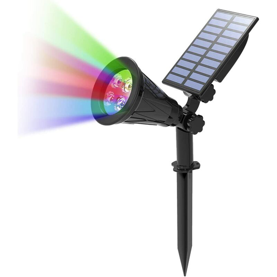 Aougo - Solar Outdoor Light, Solar Spotlight with 4 Color Changing, Wireless Outdoor Waterproof IP65 Garden Light with 180° Adjustable Solar