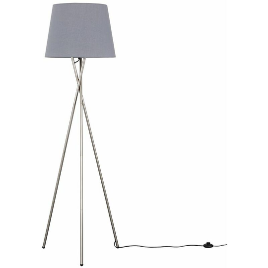 Floor Lamp Tripod Camden Light in Brushed Chrome with Tapered Lampshade - Grey + led Bulb