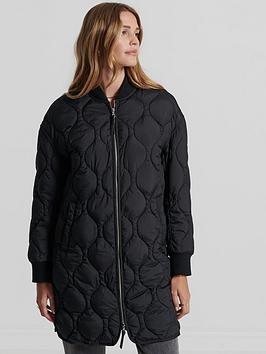 Superdry Studios Longline Quilted Coat - Black, Black, Size 8, Women