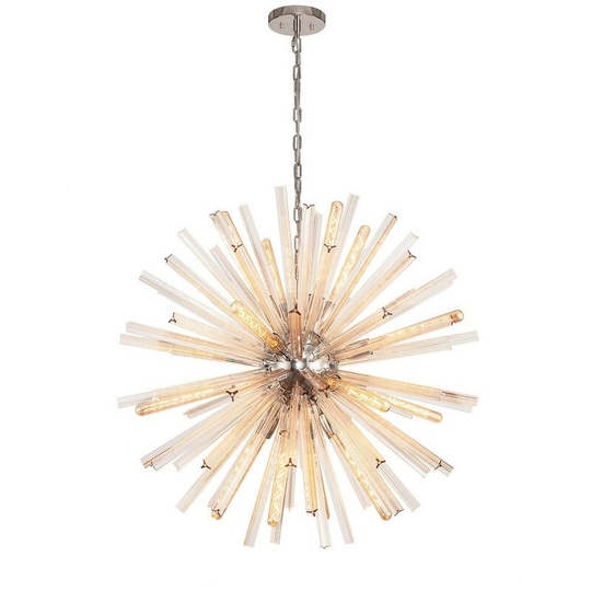 Luminosa 16 Light E27, Round Pendant Polished Nickel , Champagne Gold Glass