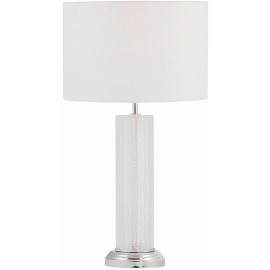First Choice Lighting - Saffron - 59cm Textured Table Lamp with White Shade - Polished chrome plate with clear textured glass detail and white cotton