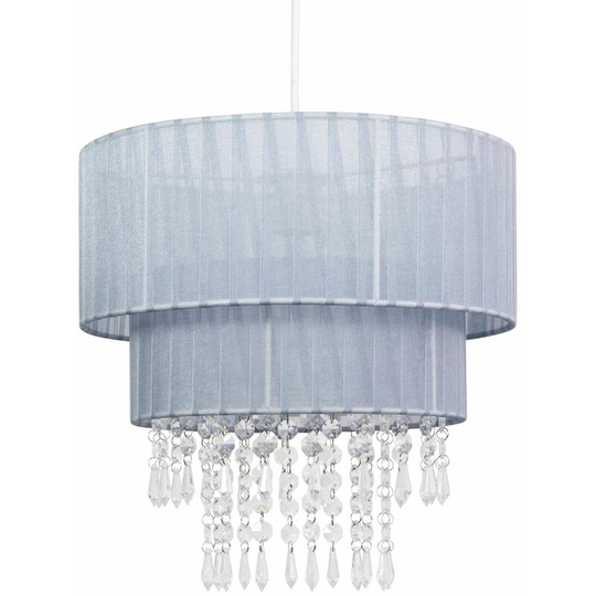 Grey Two Tiered Jewelled Light Shade - Grey ribbon with clear acrylic detail