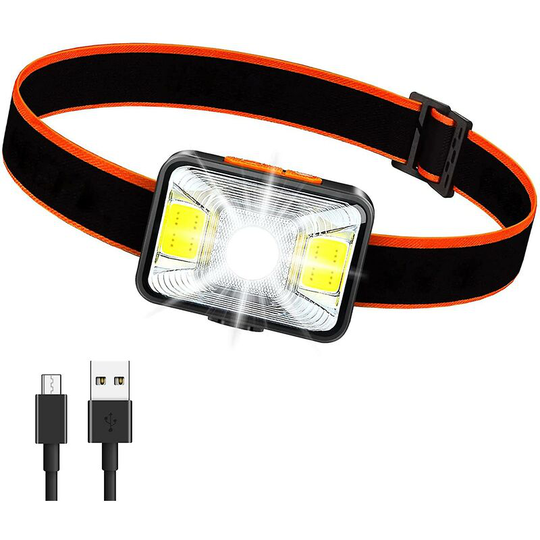 Aougo - usb Rechargeable Headlamp, 1000mAh 1800 Lux Super Bright Head Torch with 5 Lighting Modes IPX5 Waterproof Headlamp for