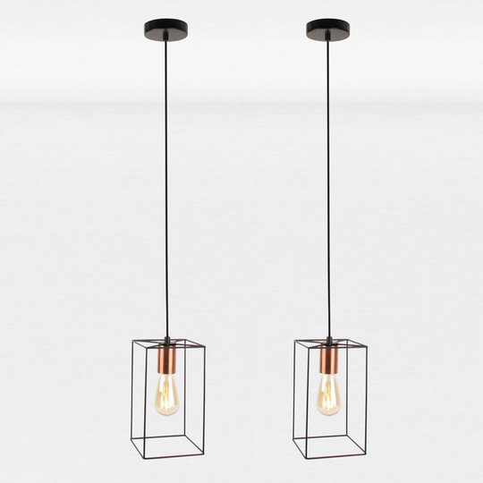 First Choice Lighting - Set of 2 Matt Black With Brushed Copper Detail 1 Light Pendants - Matt black with brushed copper plate detail