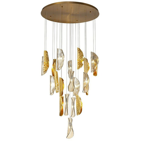 Ceiling Cluster Pendant 5M, 21 x G9, Brass, Copper & Cognac Glass - Luminosa Lighting