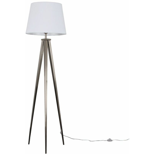 Nero Tripod Floor Lamp in Brushed Chrome with Large Tapered Shade - White - Including led Bulb