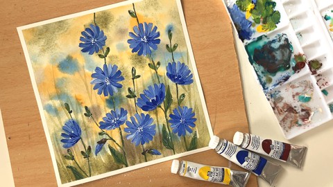 Chicory Flowers for Beginners: Watercolor + Gouache