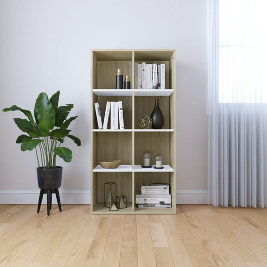 Devenirriche - Book Cabinet/Sideboard White and Sonoma Oak 66x30x130 cm - Multicolour