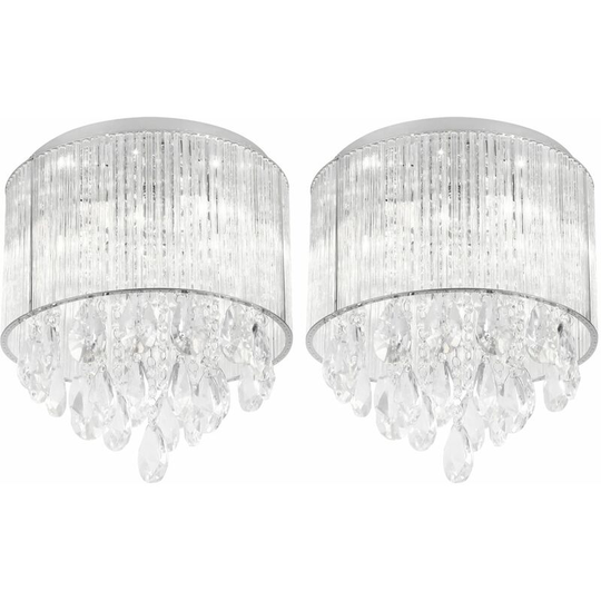 Set of 2 Harbour - Crystal Flush Ceiling Lights - Polished chrome plate with crystal effect glass detail