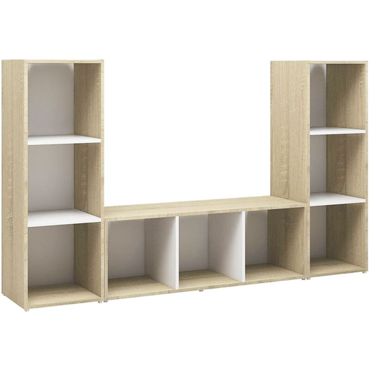 Tv Cabinets 3 pcs White and Sonoma Oak 107x35x37 cm Engineered Wood Vidaxl White