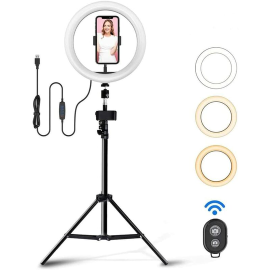 Briday - 10 inch led Selfie Ring Light with Tripod Stand & Phone Holder for Live Streaming/Makeup/TIK Tok/YouTube Video, Dimmable Camera Lamp Fill