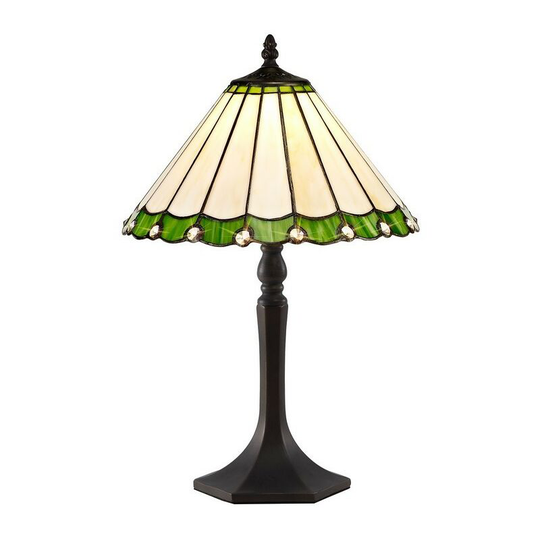 Luminosa Lighting - 1 Light Octagonal Table Lamp E27 With 30cm Tiffany Shade, Green, Crystal, Aged Antique Brass