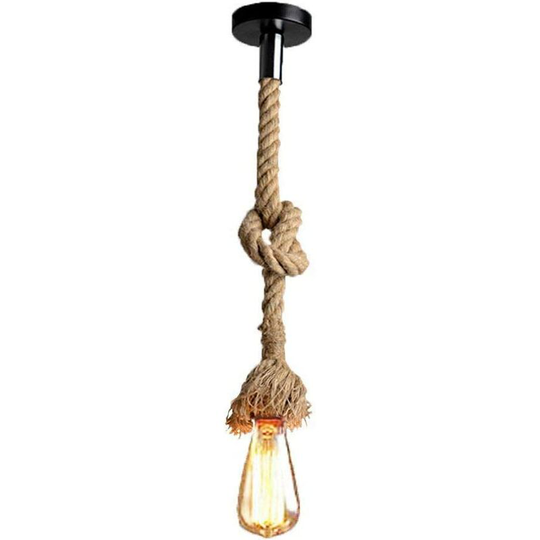Aougo - E27/E26 Single Head 2M Hemp Rope Chandelier Vintage Rustic Style Retro Light Fixture Rope Pendant Lamp for Restaurant Bar Cafe Lighting Use