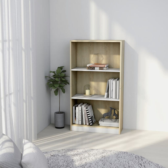 Asupermall - 3-Tier Book Cabinet White and Sonoma Oak 60x24x108 cm Chipboard