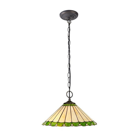Luminosa Lighting - 2 Light Downlighter Ceiling Pendant E27 With 40cm Tiffany Shade, Green, Crystal, Aged Antique Brass